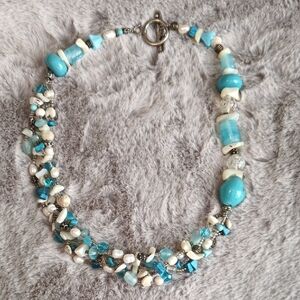 Turquoise and White Shell and Glass Beaded Necklace